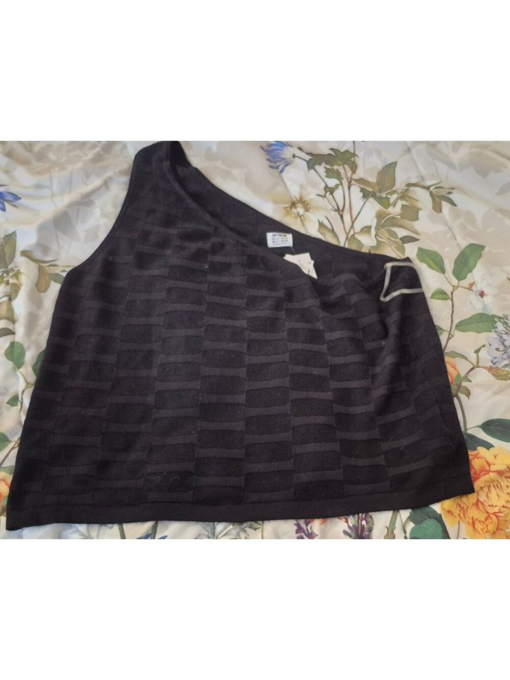 Cotton On Black Textured One Shoulder Viscose Blend Knit Top Size 18 NWT